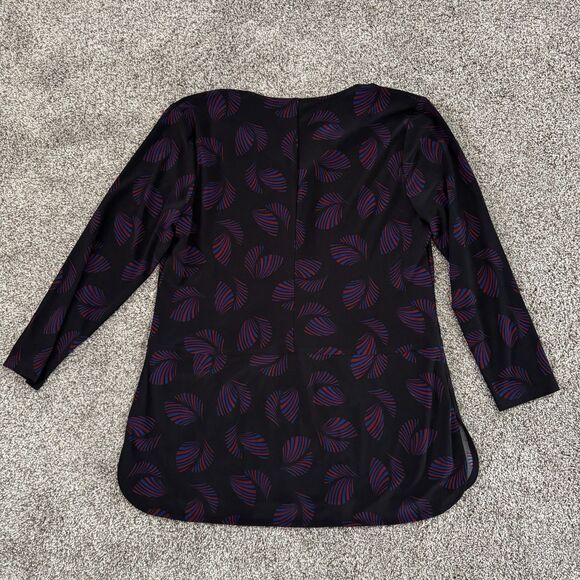 Anne Klein Leaves Fan Pattern Pullover Tunic Black Blouse Top Size Medium - Picture 6 of 11